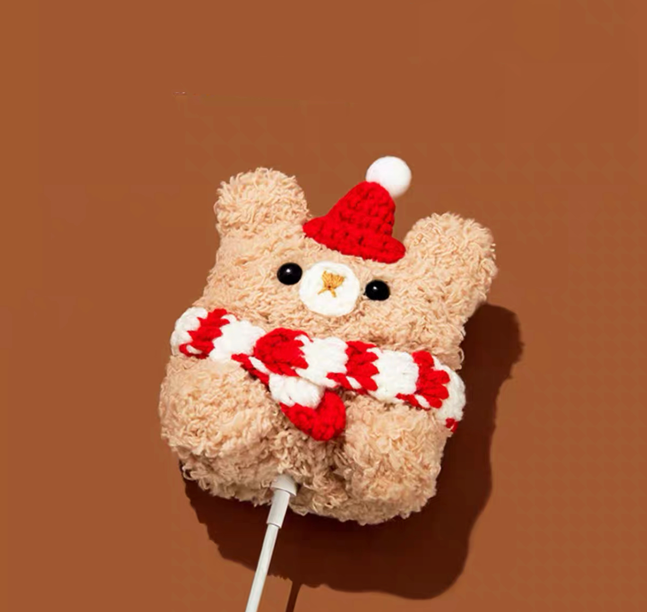 (Pre Order) Handmade Knitted Cute Red Scarf Bear AirPod Case