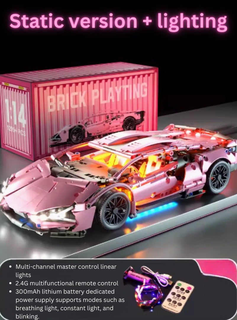 (Pre Order) Cyberpunk Pink Bugatti Bricks 1300+ Pcs with Controllable Lighting Effec