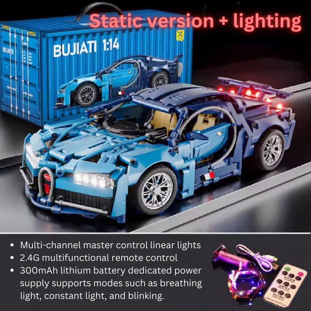 (Pre Order) Cyberpunk Blue Bugatti Bricks 1300+ Pcs with Controllable Lighting Effec