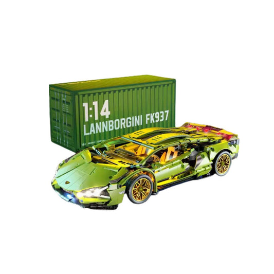 (Pre Order) Cyberpunk Green Lamborghini Bricks 1300+ Pcs with Controllable Lighting Effect