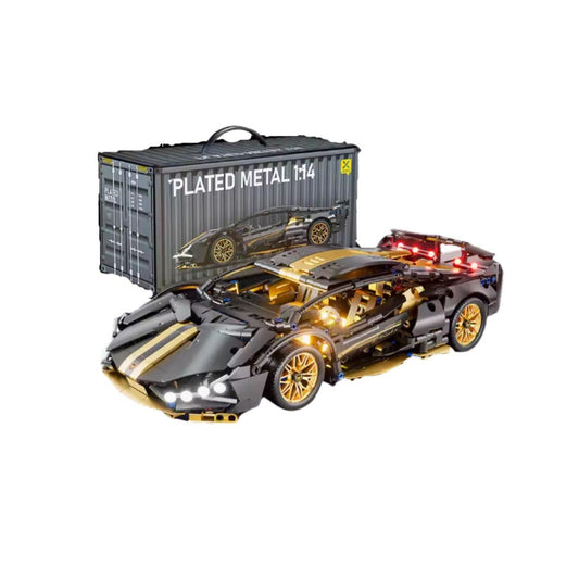 (Pre Order) Cyberpunk Black Gold Lamborghini Bricks 1300+ Pcs with Controllable Lighting Effec