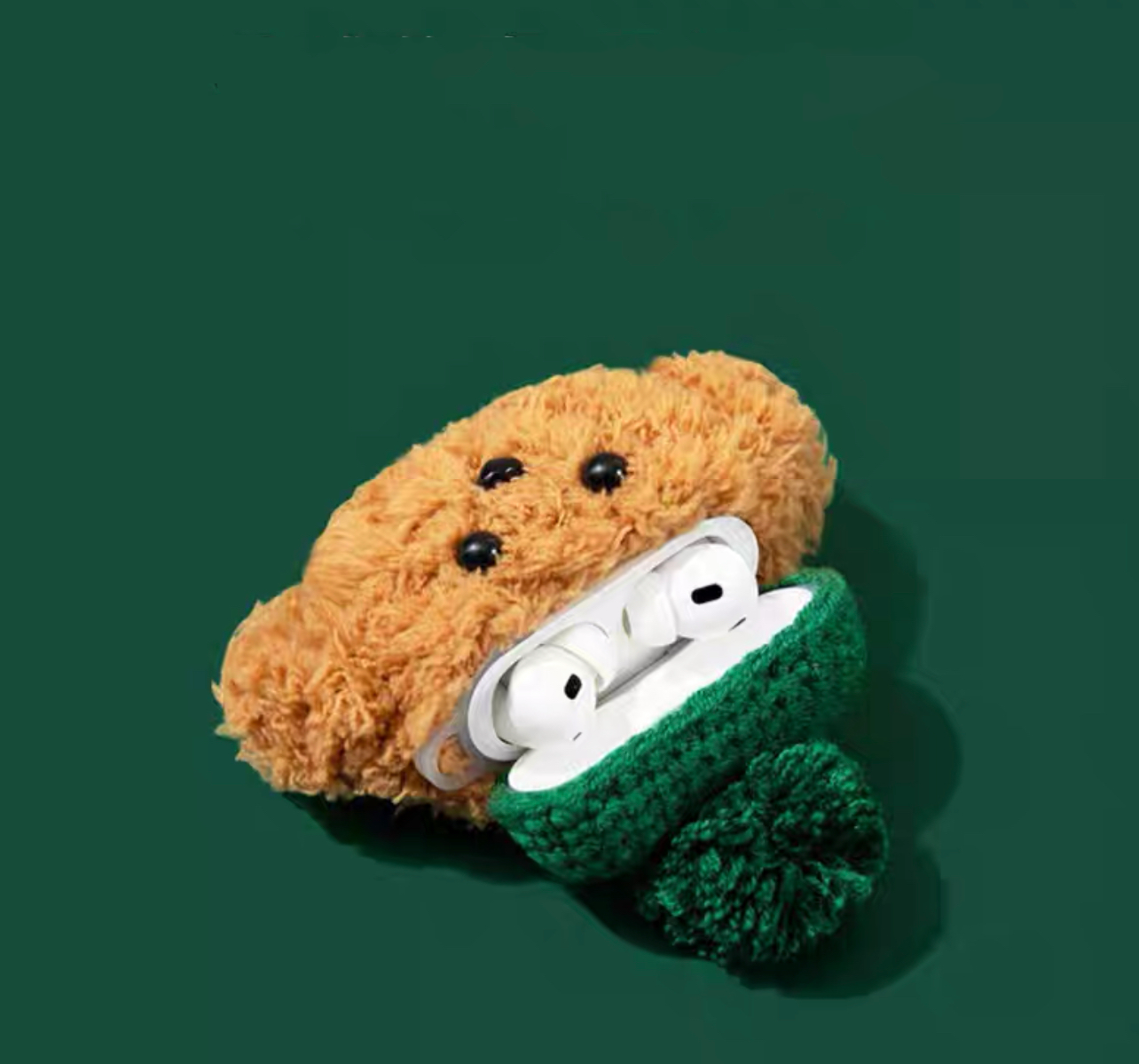 (Pre Order) Handmade Knitted Cute Green Cap Teddy Puppy AirPod Case