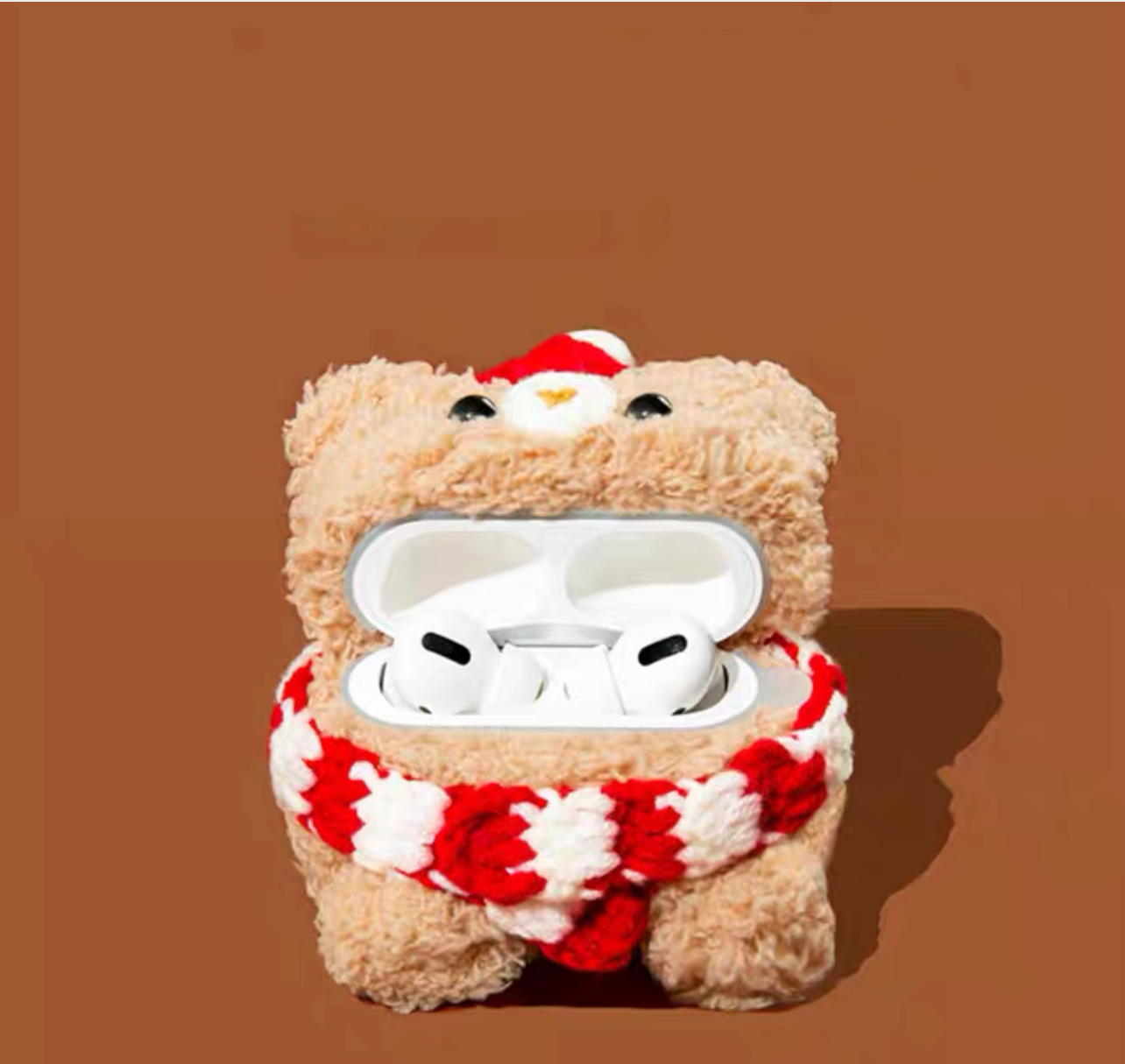 (Pre Order) Handmade Knitted Cute Red Scarf Bear AirPod Case