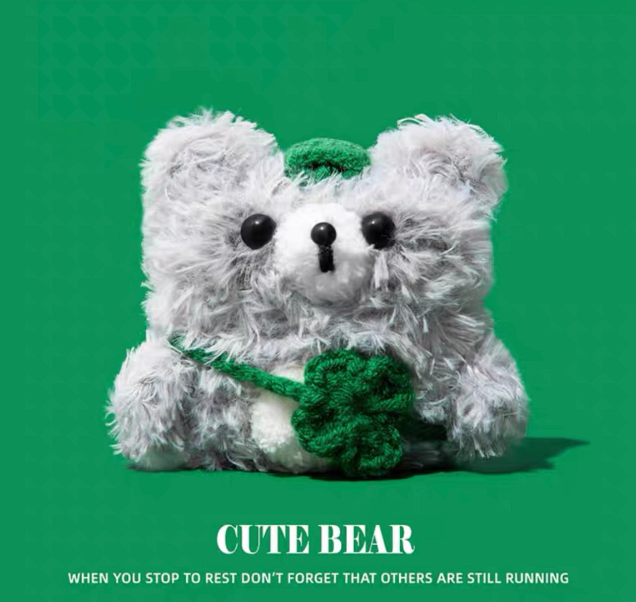 (Pre Order) Handmade Knitted Cute Green Bag Fluffy Bear AirPod Case